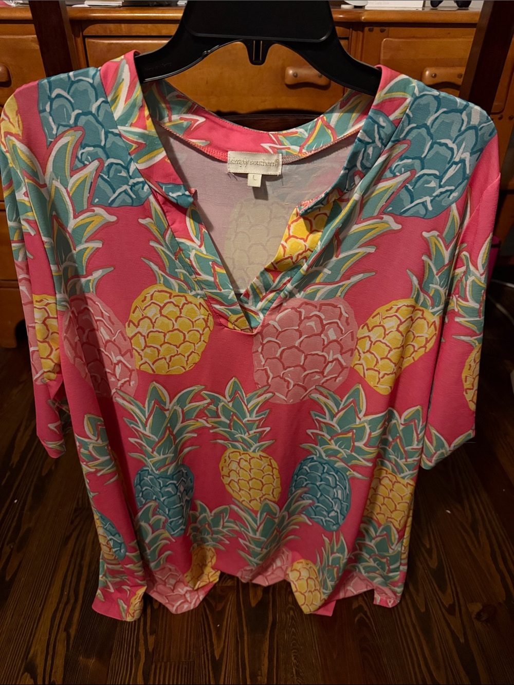 Simply Southern Pink Pineapple Print V-Neck Tunic Top